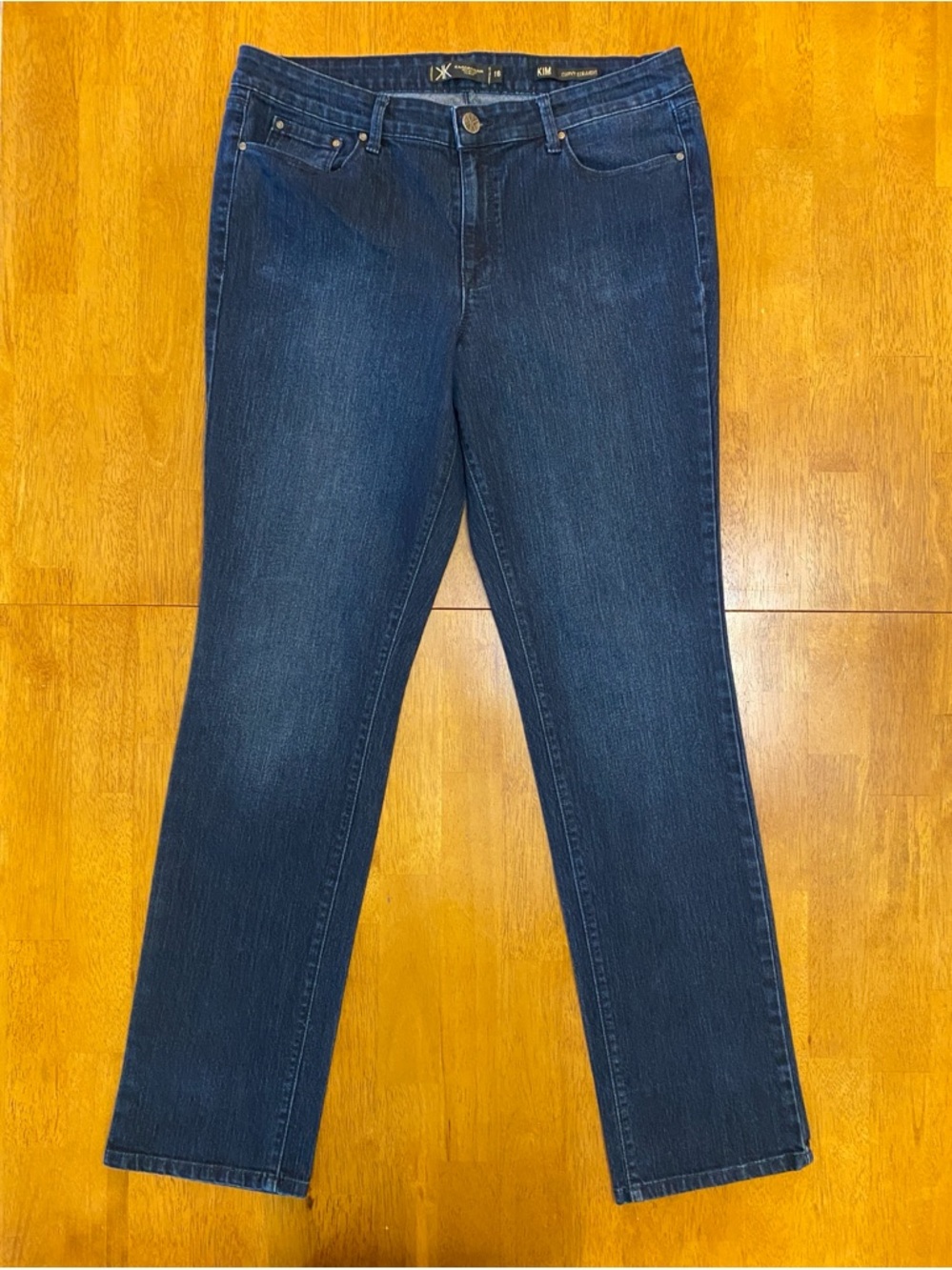 Like New Kardashian Kollection Kim Curvy Straight Leg Jeans, Dk Blue Women Sz 16